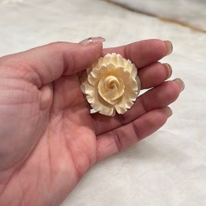 Cream Floral Carved Bone Brooch